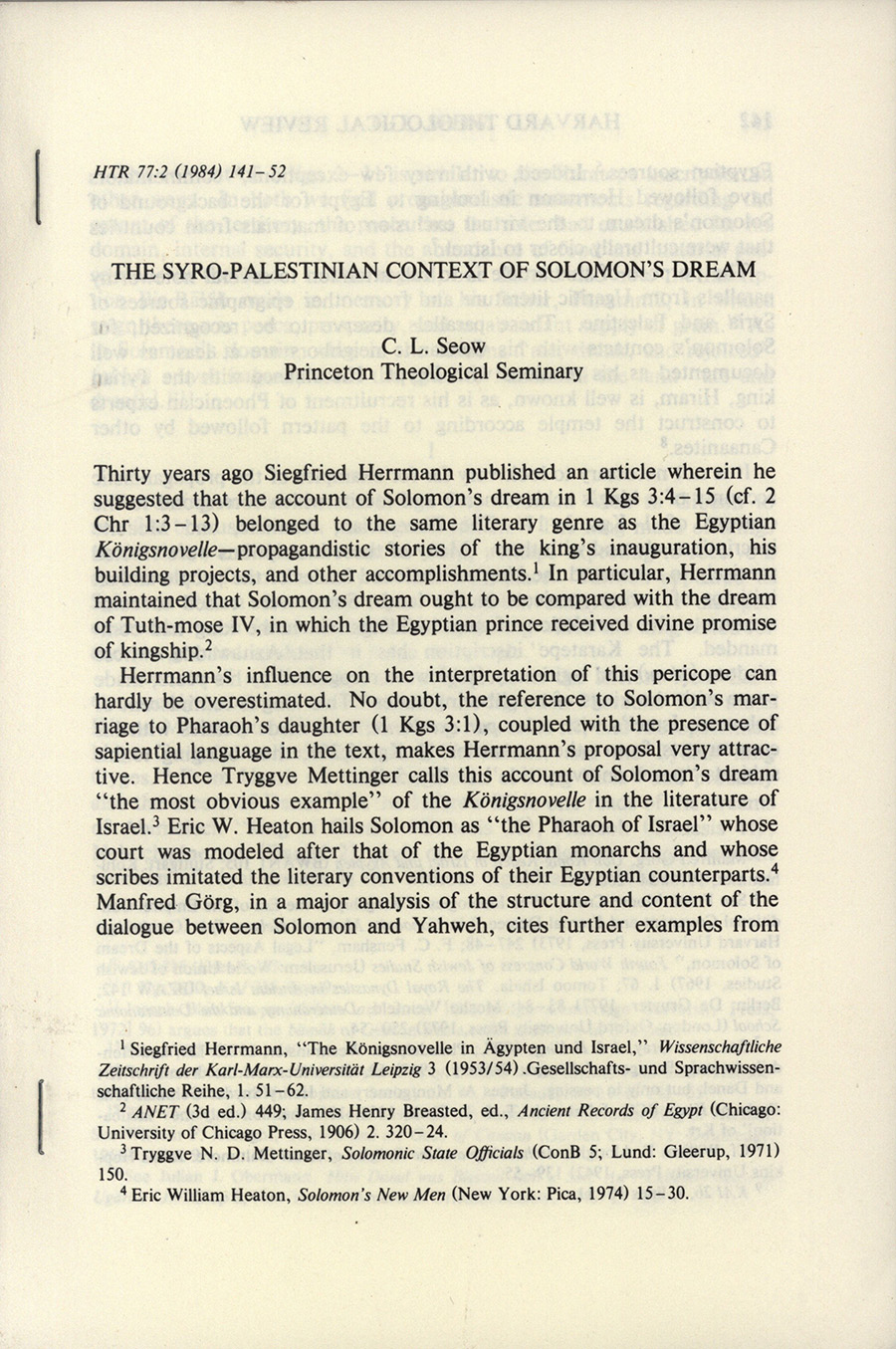 C.L. Seow, "Syro-Palestinian Context of Solomon's Dream"